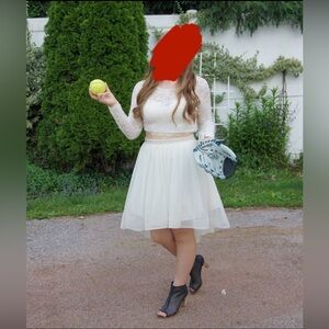 Sequin Hearts Two-Piece Lace & Tulle Mini Dress – Ivory, Juniors L (11–13)